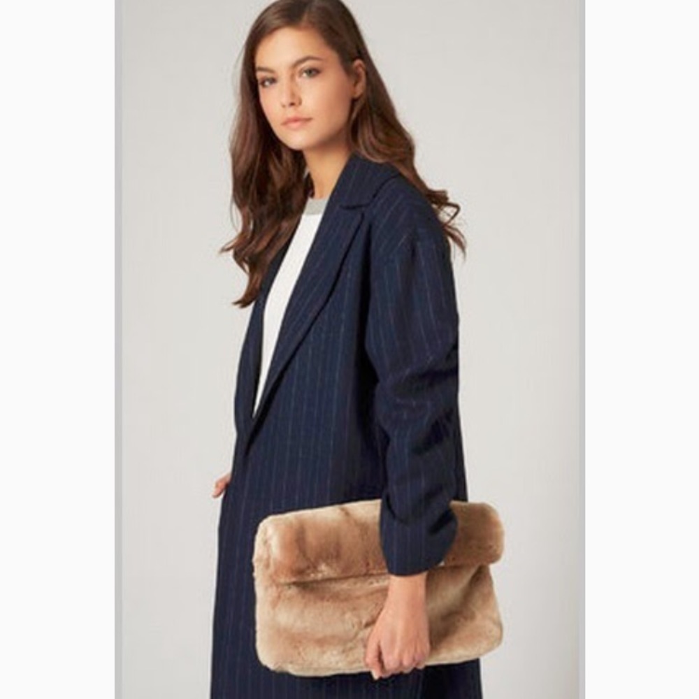 Topshop faux fur clutch in Tan